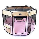 YIXIN2013SHOP Hundekisten/Zwinger Tragbare rosa Haustier Faltbare Playpen Übung Kennel Hunde Katzen Indoor/Outdoor Abnehmbare Mesh-Beschattung Haustierkäfig (Size : S)