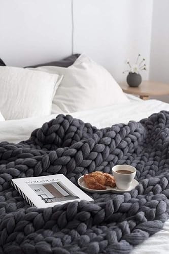 Miniatura 54 de Manta de punto para sofá, hecha a mano, manta gruesa para sofá, cama, manta de punto grueso (verde oscuro 40 x 60 pulgadas) Verde Oscuro,Camel,Gris