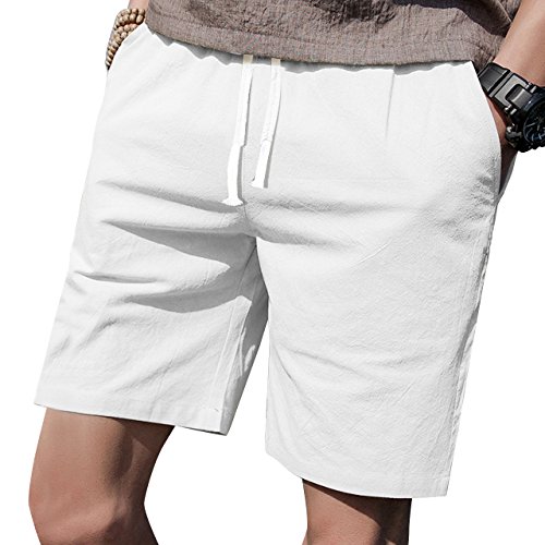Ltifone Mens Casual Shorts Elastic Waist 7" Inseam With Drawstring Slim Fit Summer Pants With Pockets White #TOP11