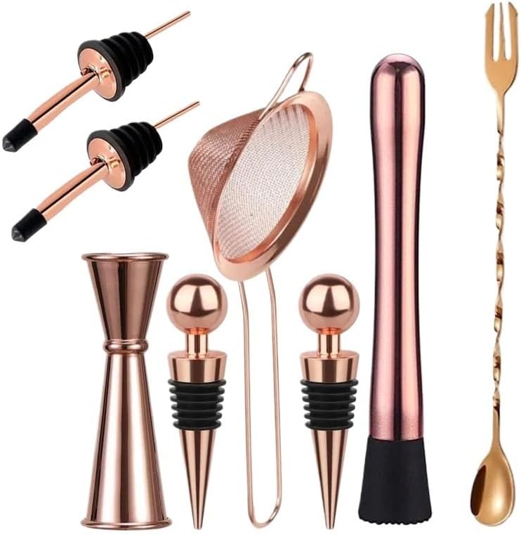 Professional Stainless Steel Bar Tool Kit, Includes Mixing Spoon, Cocktail Picks Mojito Stirrer for Bartending Home Use(8pcs Set Silver)