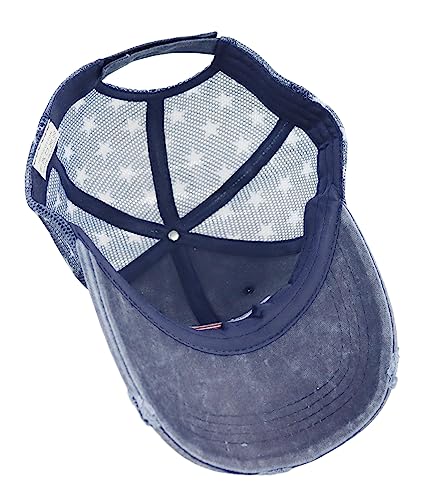 Image of American Flag Trucker Hat for Men Women, Adjustable Vintage Embroidery Washed Distressed USA Baseball Cap