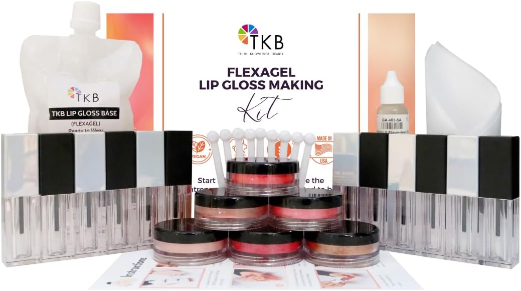 TKB Trading, LLC Flexagel DIY Lip Gloss Making Kit| Make Your Own Lip Gloss| Moisturizing, High Shine, Crystal Clear| Vegan, Gluten and Cruelty free| Made in USA