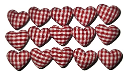 HEARTS RED GINGHAM Thumb Tacks - Set of 15 Handmade Decorative Pins
