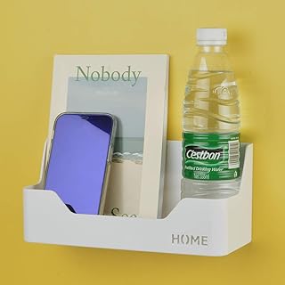 Bedside Shelf - Stick On Wall Mounted Bed Room,Dorm,Office Adhesive Floating Accessories Caddy Organizer / Holder for Phone,Glasses,Remote Control,Keys,Pens - Plastic Material- White