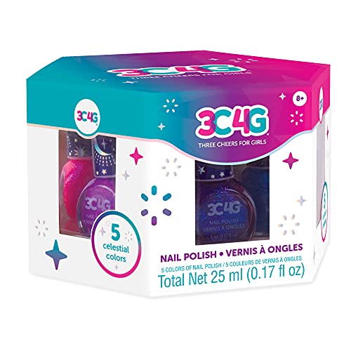 Three Cheers for Girls - Celestial Hexagon 5 Pack Nail Polish - Shimmer Nail Polish Set for Girls & Teens - Includes 5 Colors - Non-Toxic Nail Polish Kit for Kids - Ages 8+