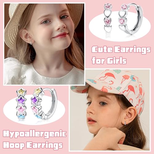 THUNARAZ Hypoallergenic Earrings for Girls Women Surgical Stainless Steel Earrings Set for Sensitive Ears Screw Back Stud Earrings Kids Toddler Cute Heart Hoop Earrings Jewelry Gift for Teen Girls2