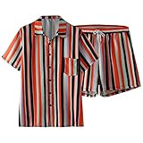 Western Kurzgurt Herren Frühling und Sommer Top Short Set Striped Graphic Print Short Sleeves Shirt Top und Cropped Short Set Herren Outfit Komplett Set