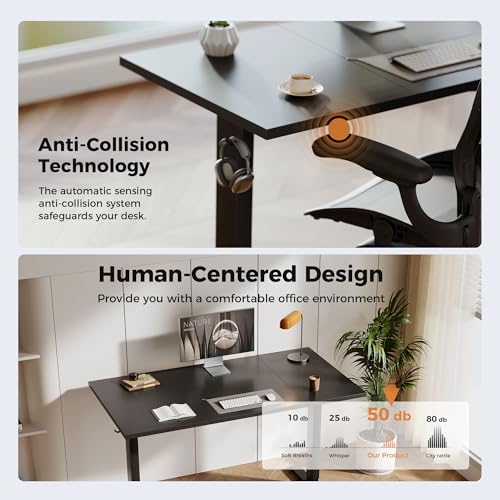 Image of Agilestic Electric Standing Desk, 63 x 23.6 Inches Height Adjustable Desk, Sit Stand up Desk for Work Office Home, Splice Board, Black