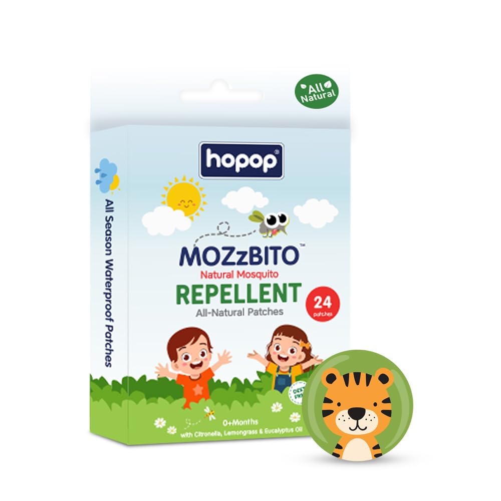Hopop Natural Mosquito Repellent Patches for Babies | 12-Hour Protection with Citronella, Lemongrass & Eucalyptus Oils | Protects from Dengue, Malaria & Chikungunya | 24 Patches-image-48