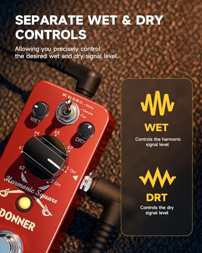 Image of Donner Octave Guitar Pedal, Harmonic Square Digital Octave Mini Pedal Pitch Shifter 7 Shift Types 3 Tone Modes Sharp Detune Flat True Bypass
