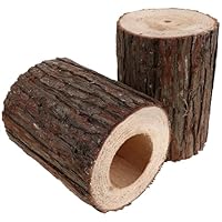 MERRYHAPY 2pcs Natural Tree Bark Planter Pots with Drainage Rustic Cedar Wood Stump Flower Pots for Succulents Herbs and Farmhouse Indoor Outdoor Decor