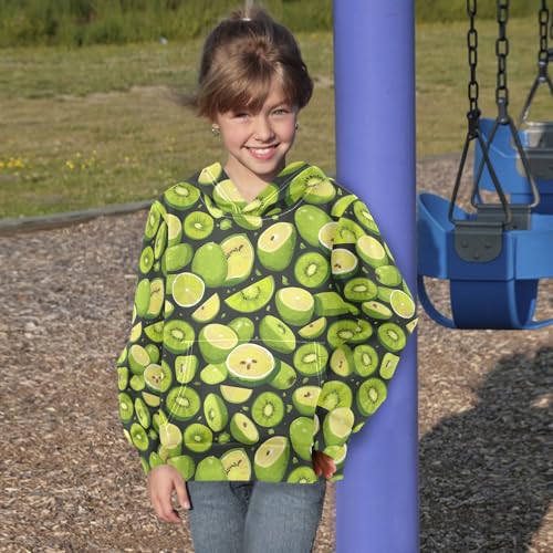 Green Kiwi Lime Kids Boys Girls Sweatshirt Long Sleeve Pullover Hoodies with Kangaroo Pocket4