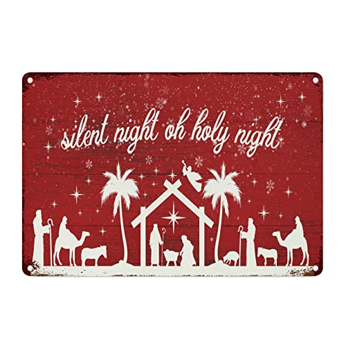 Scène de Noël rouge sur plaque catholique rétro pour porche accueillant