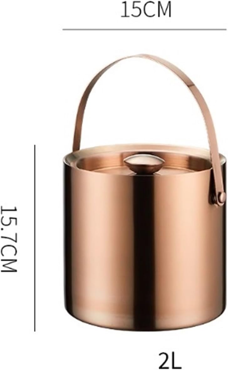 Ice Bucket Home Bar Stainless Steel Double Layer Ice Bucket With Lid For Cocktail Bars, Freezers, And Wine Beverage Ice Tub(Large)