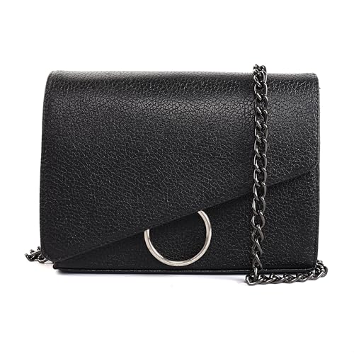 Bolsa Feminina Maria Milão Tiracolo Corrente Transversal Argola (Preto)