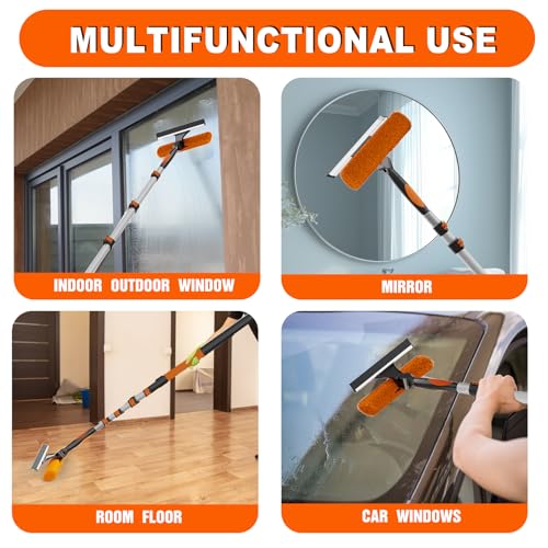 Image of SISUPASSIE 36FT Reach 2-in-1 Window Squeegee, Professional Window Washing Kit with 7-30FT Extension Pole for Home, Indoor Outdoor Squeegee with Rotatable Head for High Windows