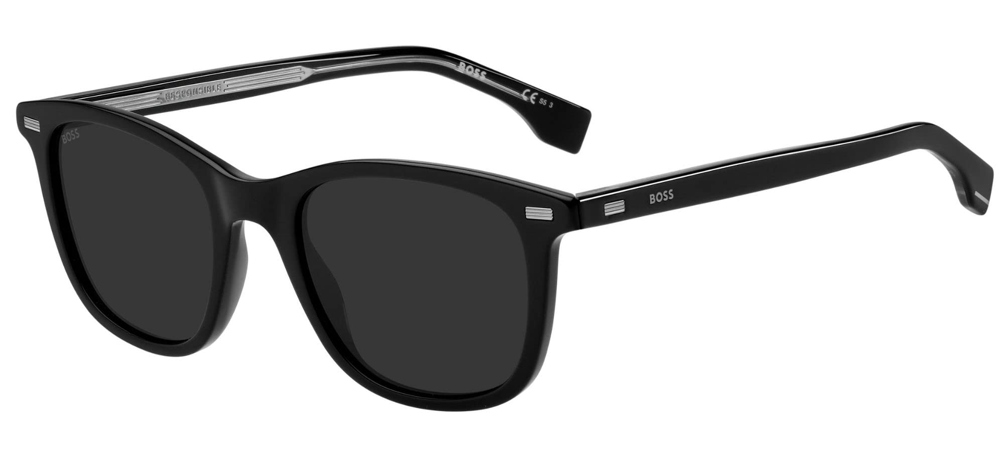 Hugo Boss1366/S Mens 51mm BLACK, SQUARE Non-Polarized GREY Lens, Sunglasses