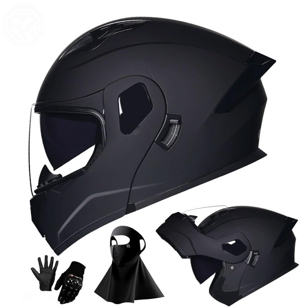 Ragopilen P20 Helmet, Full Face Motorcycle Helmet Approved 2 Visors Black Night Vision Adult Kids M-2Xl 3Pcs(,2Xl(61-62Cm))