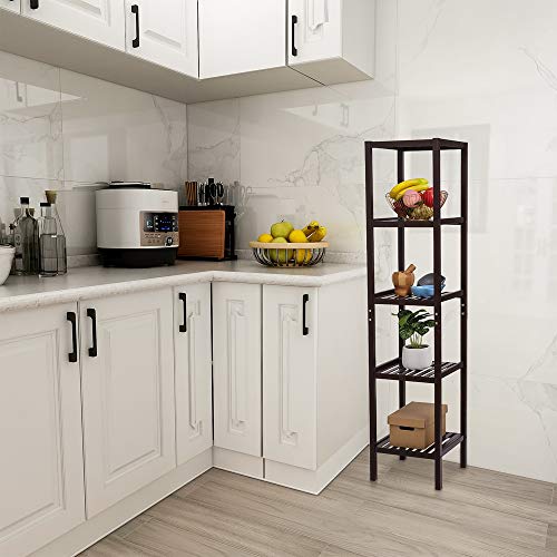 100% Bamboo Bathroom Shelf 5-Tier Multifunctional Storage Rack Shelving Unit 13 x 13 x 57.6 Inches Dark Brown