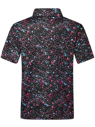 Hardaddy Mens Golf Polo Shirts Dry Fit Short Sleeve Print Patterns Moisture Wicking Collared Funny Golf Shirts for Men Black Colored Dots XXL — view 2