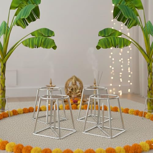 Image of CINAGRO Sliver Banana Plant Stand - 2 Pairs (Left & Right) for Pooja & Mandir Decor, Rust-Resistant Durable Metal Stand for Banana Stems, Leaf Holder for Temple, Home Festival Decoration Use
