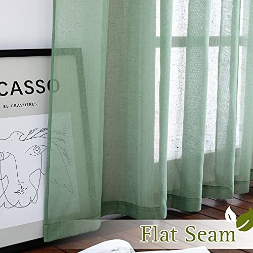 NICETOWN Linen Sheer Curtains Flax Textured for Living Room, Grommet Semi Sheer Vertical Drapes Privacy with Light Filter for Home Office/Farm House, W52 x L84, Olive Green, 1 Pair