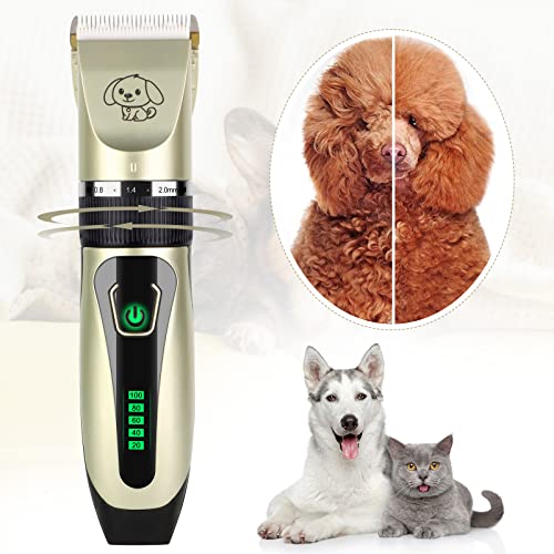 JOPHEK Dog Clipper, Quiet Dog Cat Hair Trimmer, Professional Cat Trimmer - Electric Wireless Pet Trimmer (Golden)