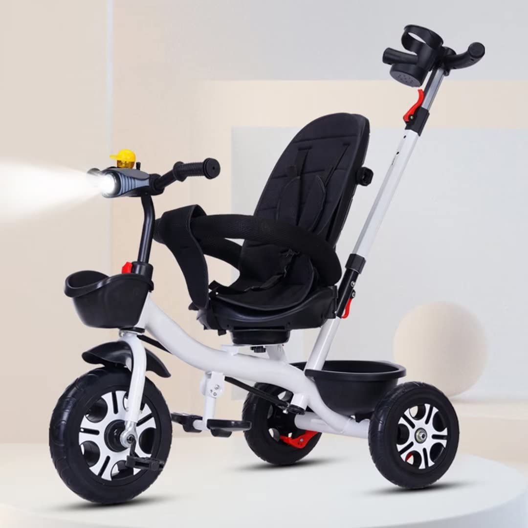 4 in 1 Kids Trike for 2-6 Years Old,Kids Tricycle with Parent Handle and Awning,Toddler tricycles with Swivel seat,guardrail and seat Belt,Rear Wheel with Double Brakes,Toddler Strollers (White with
