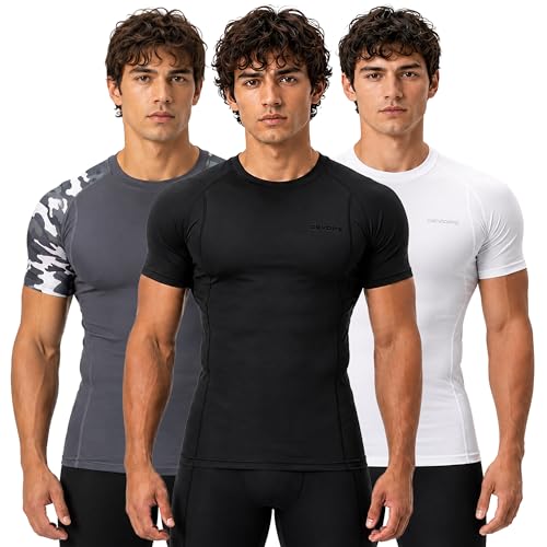 Image of DEVOPS 3 Pack Men's Athletic Short Sleeve Compression Shirts