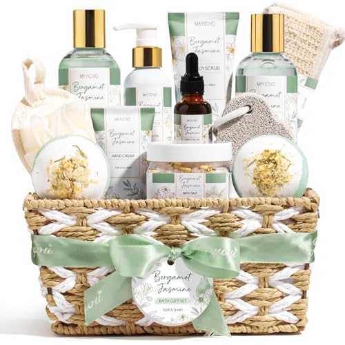 Birthday Gifts for Women, Bergamot Jasmine Relaxing Spa Gift Baskets for Women Self Care Package Bath Gift Set, Home Bath and Body Kit Pampering Valentines Day Gifts for Her Womens Mom Friends Sister