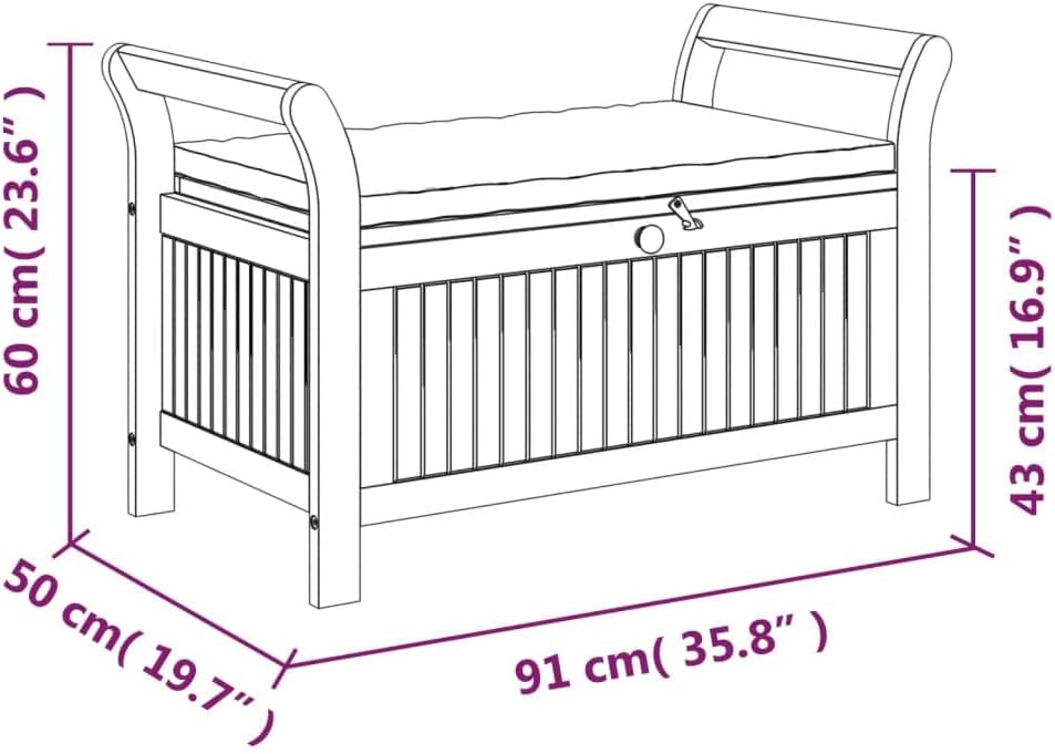 Wooden Outdoor Patio Storage Bench Large Deck Box with White Cream Cushion 35.8"x19.7"x23.6" Solid Wood Acacia Storage Box Deck Box with Seat for Garden, Balcony, Porch, Pool,Yard