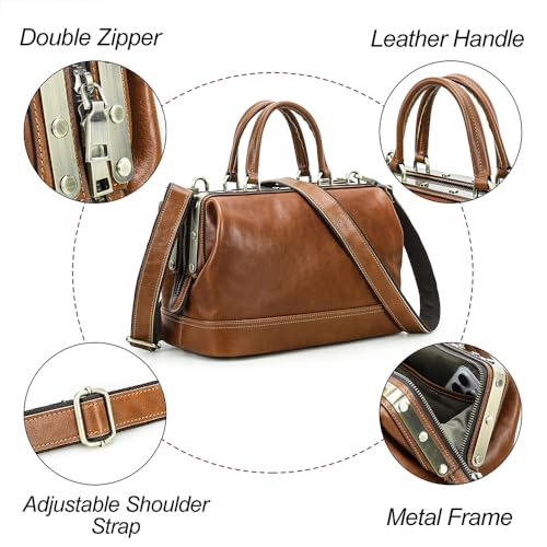 Image of CONTACTS Doctor Bag Purse for Women Luxury Leather Handbag with Lock Shoulder Bag Vintage Top Handle Bag