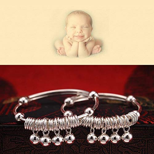 Ink2055 Infant Baby Silver Plated Adjustable Bell Bangle Hand Foot Bracelet Jewelry Gift,Bracelets For Women Teen Girls Gift - Silver #TOP2