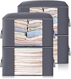 Boic 4 Pcs Duvet Storage Bag,84L Large Capacity Clothes Storage Bag Organizer with Reinforced Handle, Storage Bags with Zips, Anti-Mold&Moisture Proof Organizer Bags for Beddings, Quilts-Grey