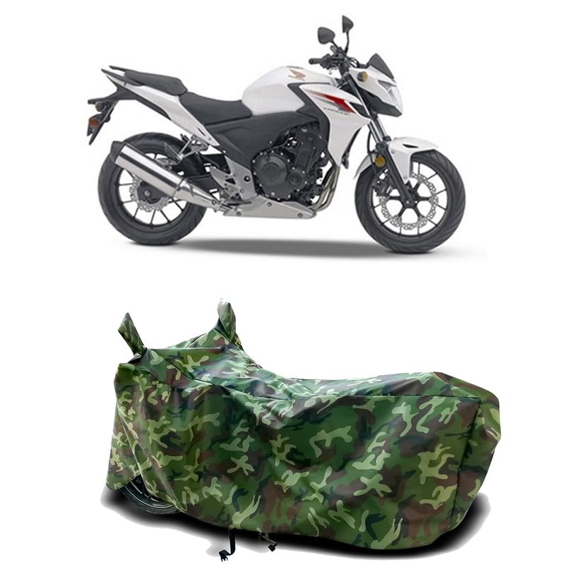 Image of DUFFEL-100% Heat Protection Two Wheeler Bike /Scooty Body Cover for Honda CB500F BS6 Water Resistance /UV-Rays /Birds Dropping /Scratchproof /Dust Proof /Waterproof[Green Jungle Print]