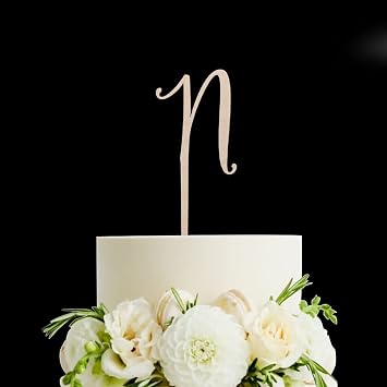 Initial N Wedding Cake Topper Rustic Wood,Personalized Any Letter Monogram Cake Topper Gifts for Bride and Groom,Bride Shower Cake Topper,Party Decor
