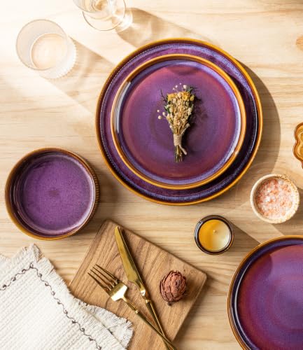 Image of TheTerra Ceramic Dinnerware Sets for 4, 12 Pieces Porcelain Lightweight Plates and Bowls Sets, Scratch Resistant Dish Set, Oven & Microwave & Dishwasher Safe, Amber Amethyst