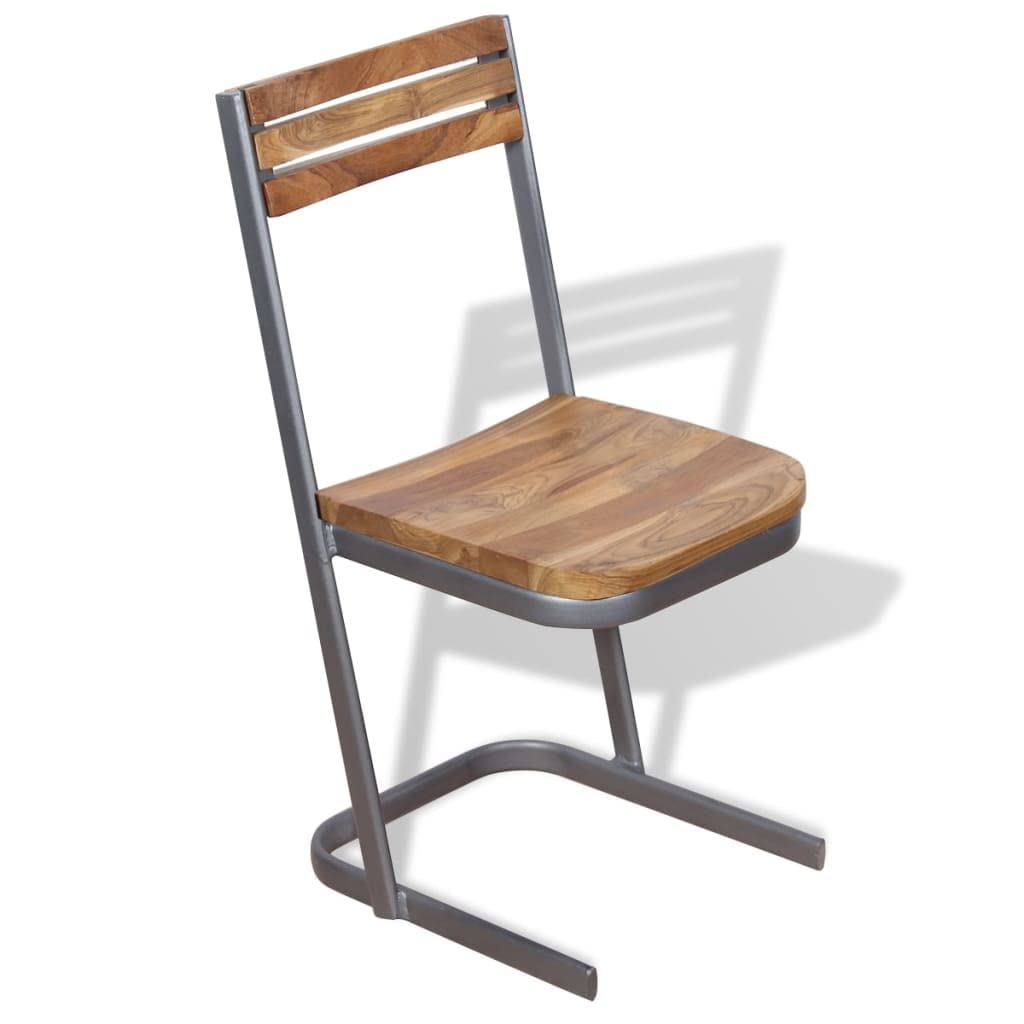 Sillas De Comedor 2 Piezas De Madera Maciza De Teca Marrón | Patas de hierro, asiento 34 x 35 cm, altura 40 cm, pulido y pintado, para cocina o salón