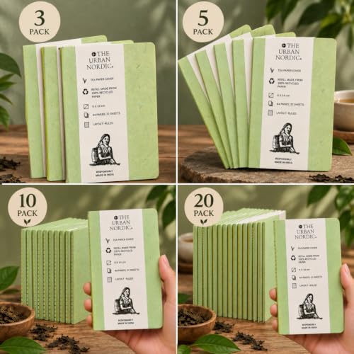 Image of 3 Pack Mini Journal Notebook A6 | Pocket Size (9 x 14 cm) Ruled Diary for Writing, Journaling & Daily Notes | Tea Paper Cover I (Mint Green)