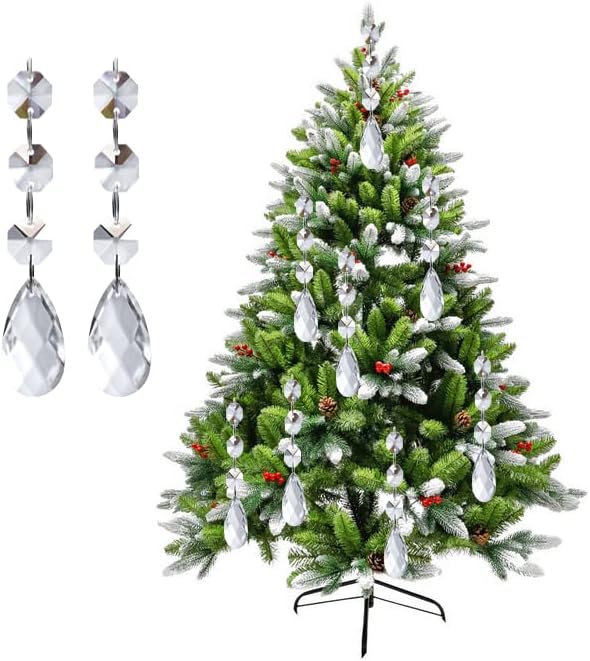 30PCS DIY Teardrop Acrylic Crystal Drop Beads Christmas Ornaments Tree Decorations Garland Chandelier Hanging Crystals for Wedding Party Celebration Decor
