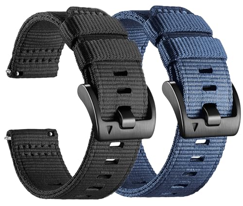 Garmin Vivoactive 5/6/3 �E�H�b�`�o���h Venu/Sq/Sq 2�p�i�C�����o���h 20mm ���ȃi�C�������X�g�o���h Garmin Forerunner 165/55/645/245�p �j�����p �u���b�N+�u���[