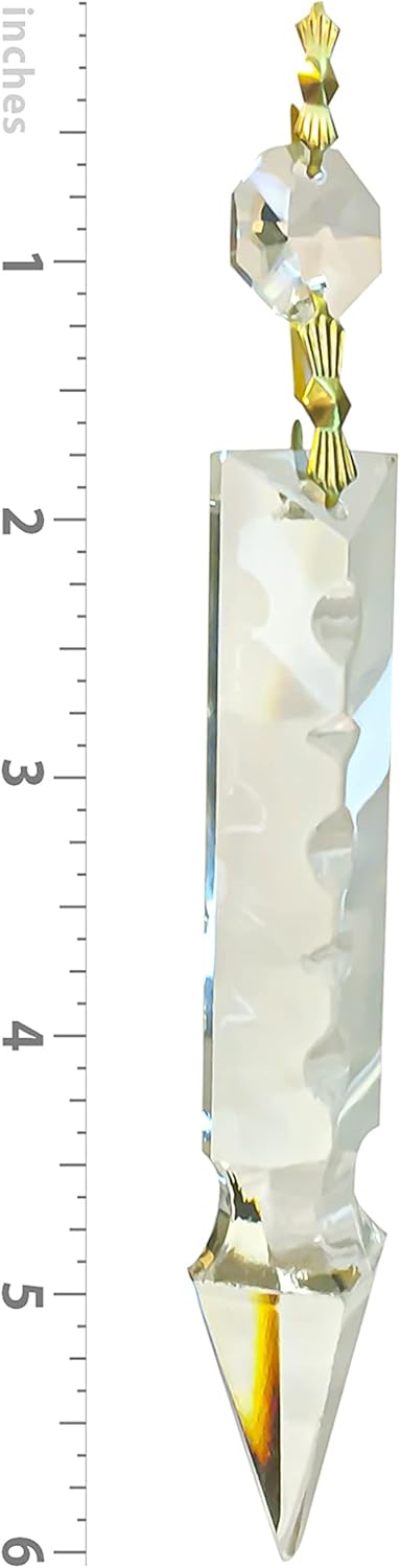 Royal Designs, Inc. Replacement Chandelier Clear Crystal Prism K9 Quality 6 Inch Arrowhead Spear Shape with Polished Brass Bow Connectors and Octagon Bead, Pack of 10