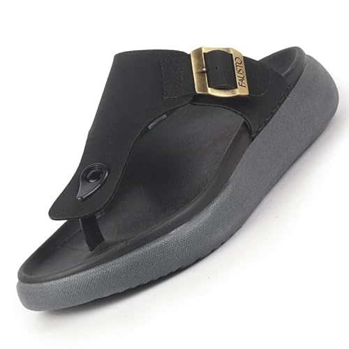 FAUSTO Men Buckle Adjustable T-Strap Side Stitched Summer