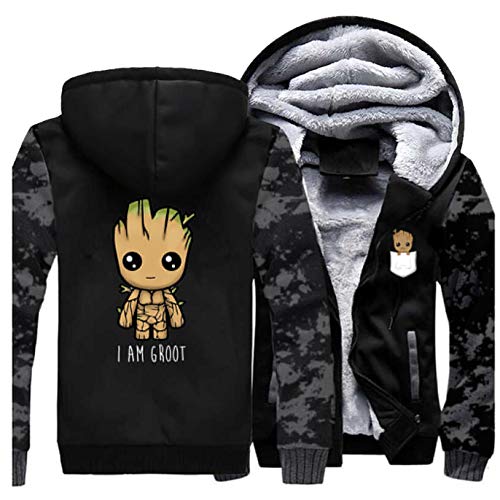 WENHUI Automne Et Hiver épais Fermeture éclair Veste Polaire Veste à Capuche Imprimé Groot 3D Sport Pull B-L Cover