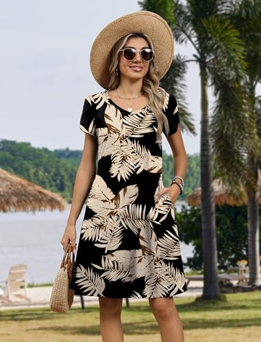 Image of Zeagoo Womens Summer A-Line Dress with Pockets Mini Short Sleeve Dresses Flowy Beach Swing Dress 2026 Vacation Travel