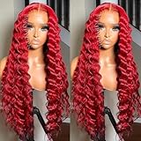 WKIPYCPK Red Loose Deep Wave Hair 13x4 Lace Front Wig 24 Inch Long Wavy Red Lace Front Wig Heat Resistant Synthetic Lace Front Wigs for Black Women