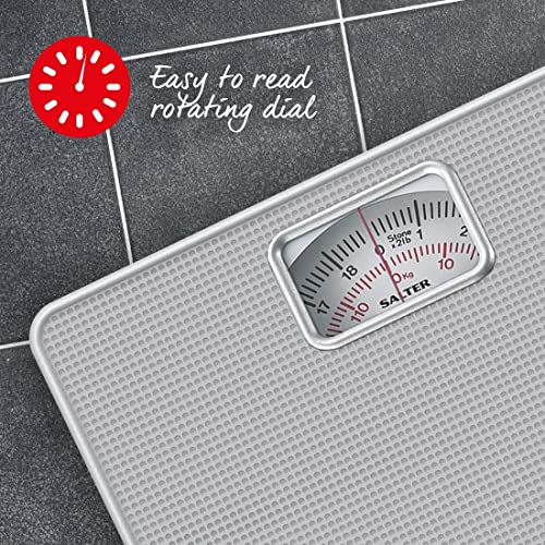 Salter Compact Mechanical Bathroom Scales – Easy To Read Analogue Dial, Fast + Reliable Weighing, Sturdy Platform, 120 Kg Capacity, No Buttons/Batteries, 15 Year Guarantee - Silver #TOP2