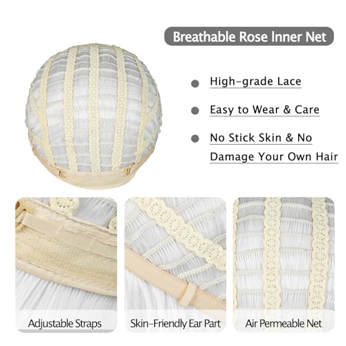 Image of LABEAUTE Unisex Short White & Black Cosplay Wig Male Man Woman Anime Fluffy Cosplay Hair Wigs for Halloween Party + Free Cap