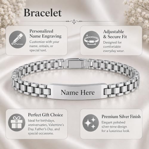Image of Personalized Bracelet For Men - Adjustable Name Engraved Stainless Steel Bracelet Custom Gift for Him