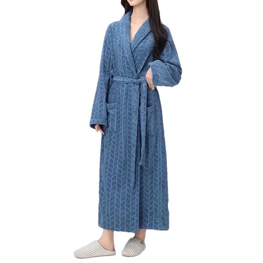 Dninmim Bata larga y cálida de algodón para hombre, para parejas, lisa, gruesa, informal, ropa de dormir para el hogar